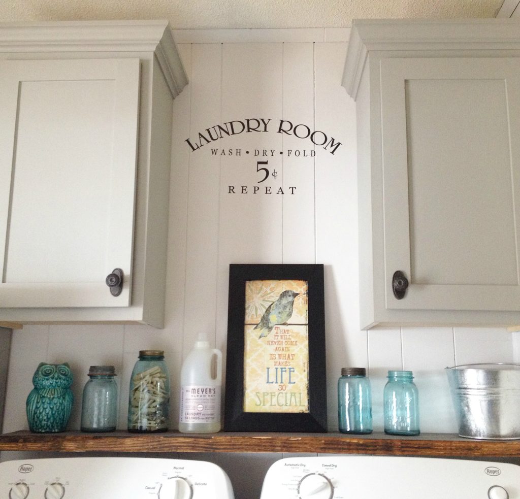 Shaker Cabinet Doors on Laundry Room Cabinets Above Washer and Dryer