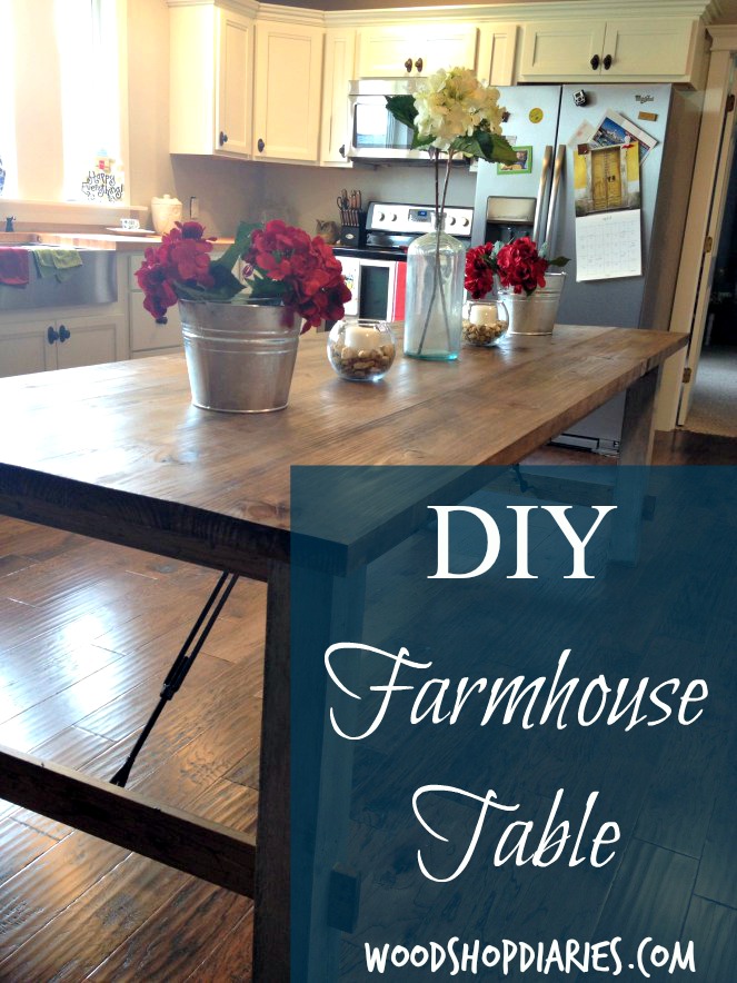 DIY farmhouse dining table with matching bench and four chairs for less than $150!--Woodshop Diaries