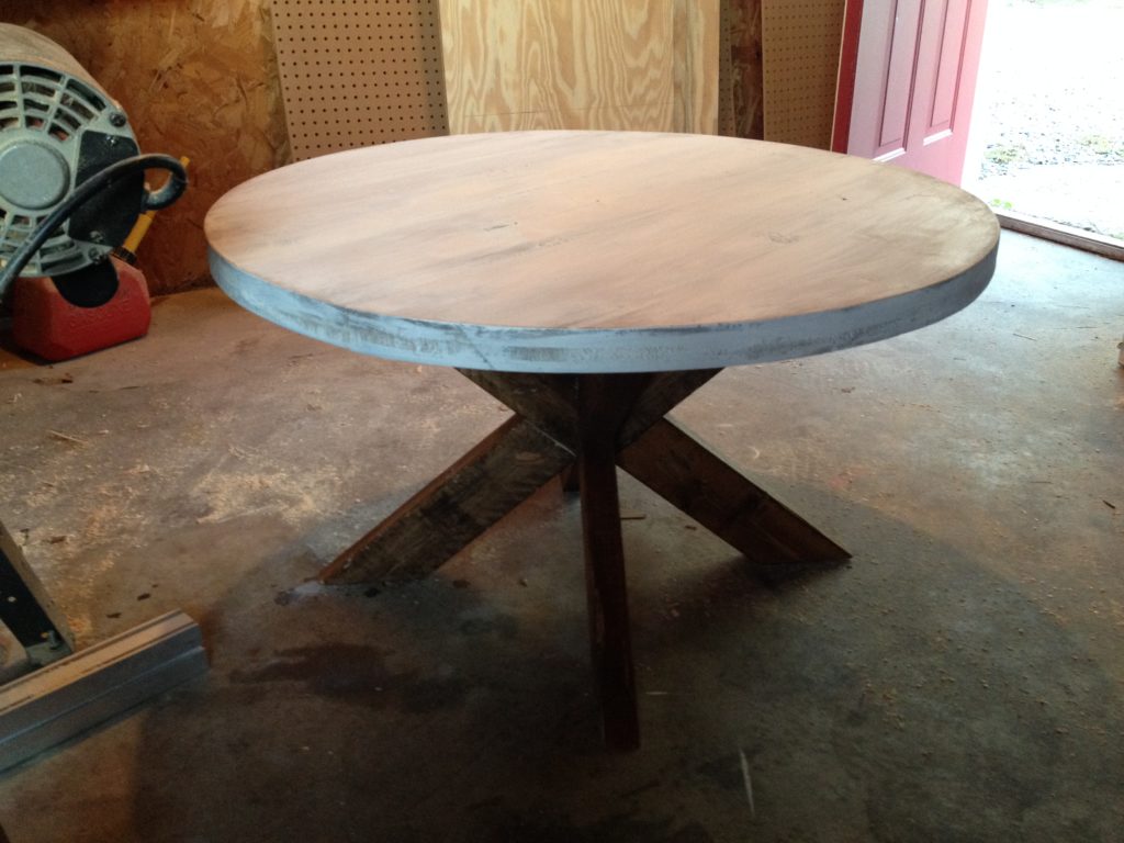 Completed round coffee table with X base