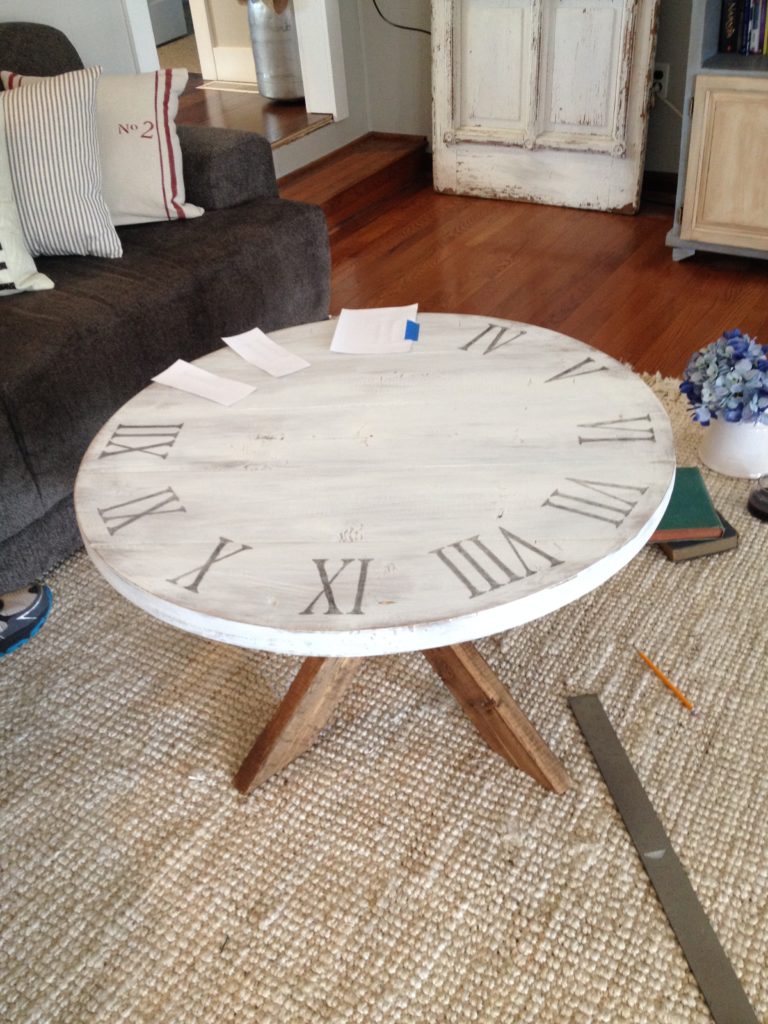 Applying Roman Numerals to Coffee Table top using ink and water