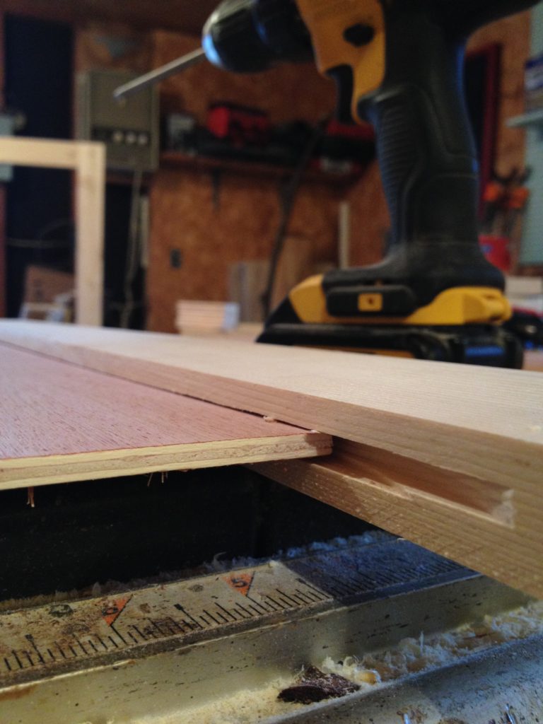 ¼" plywood panel sitting in ¼" dado cut on door frame pieces