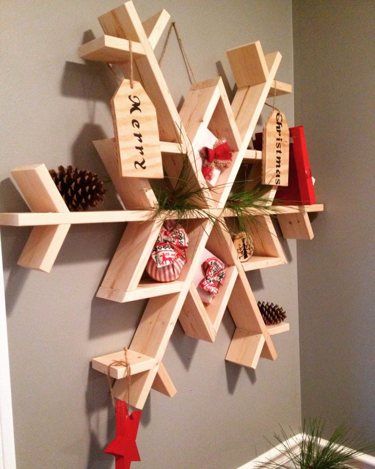 DIY snowflake shelf hanging on the wall decorated
