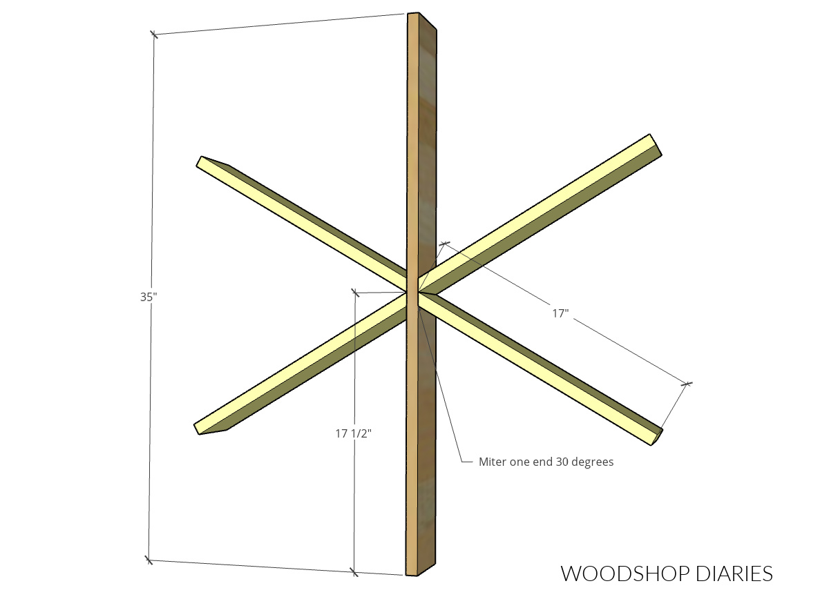 Diagram showing how to assemble main frame of DIY wooden snowflake shelf