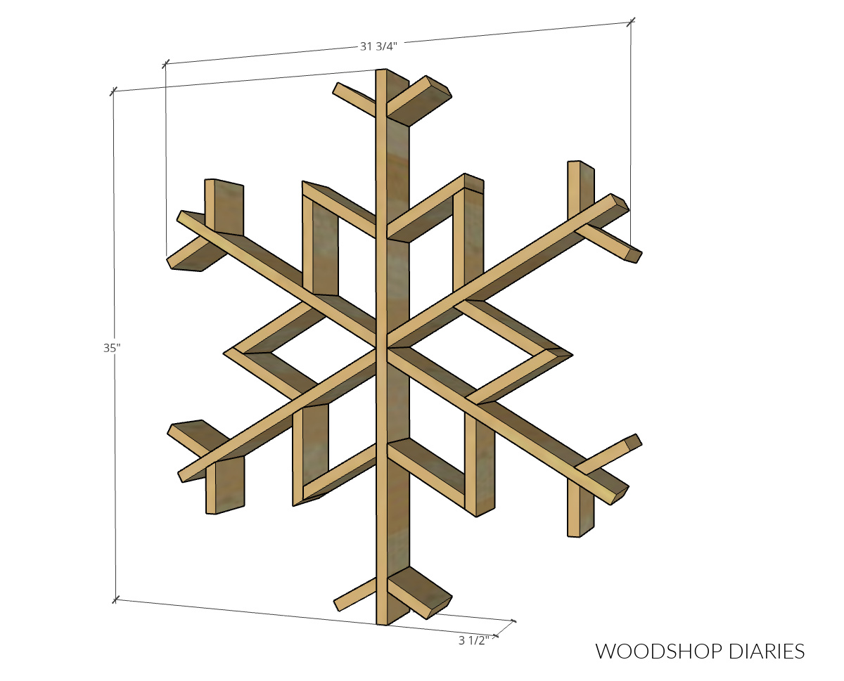 Overall dimensional diagram for DIY wooden snowflake