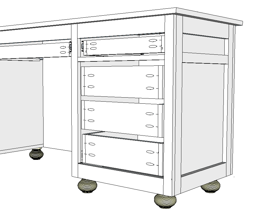 DIY Storage desk shown with inset framed and frameless drawer fronts
