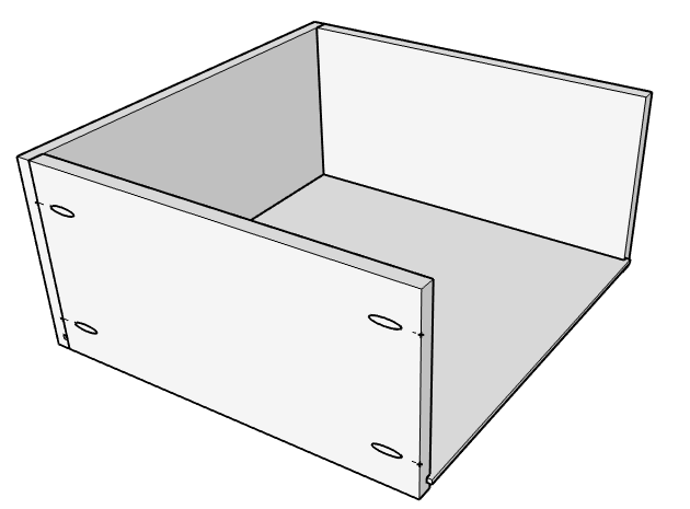 Build drawers with ¼" plywood bottom--slide in place before attaching last drawer box side