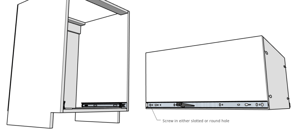 Remove drawer box from cabinet to attach back screw