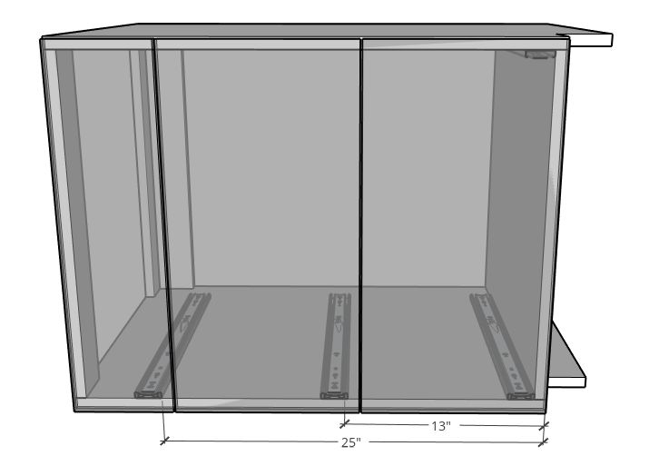 Locations for where to install drawer slides on side of cabinet example