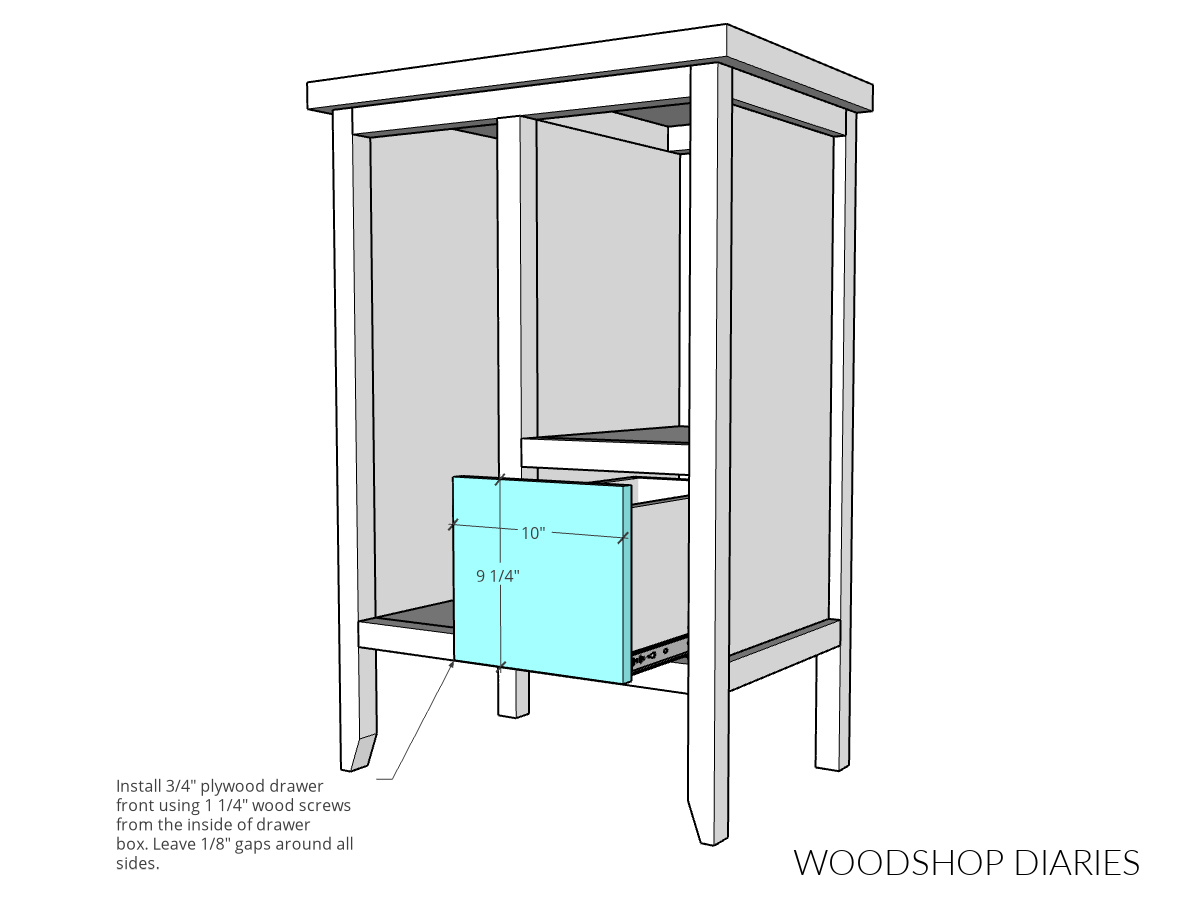 Diagram showing how to install drawer front