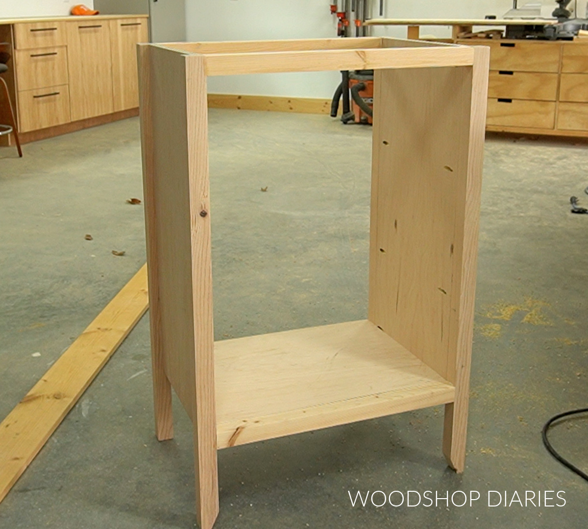 Main body of accent cabinet assembled using pocket holes