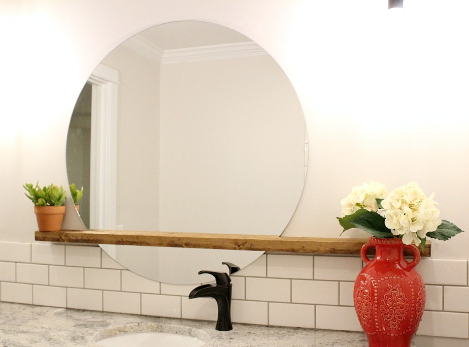 This DIY floating shelf mirror is so easy to make, but makes a huge impact--Woodshop Diaries