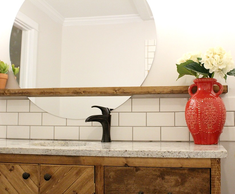 This DIY floating shelf mirror is so easy to make, but makes a huge impact--Woodshop Diaries