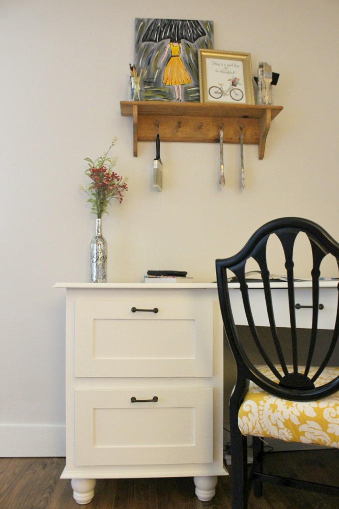 Close up view of left side of corner desk cabinets