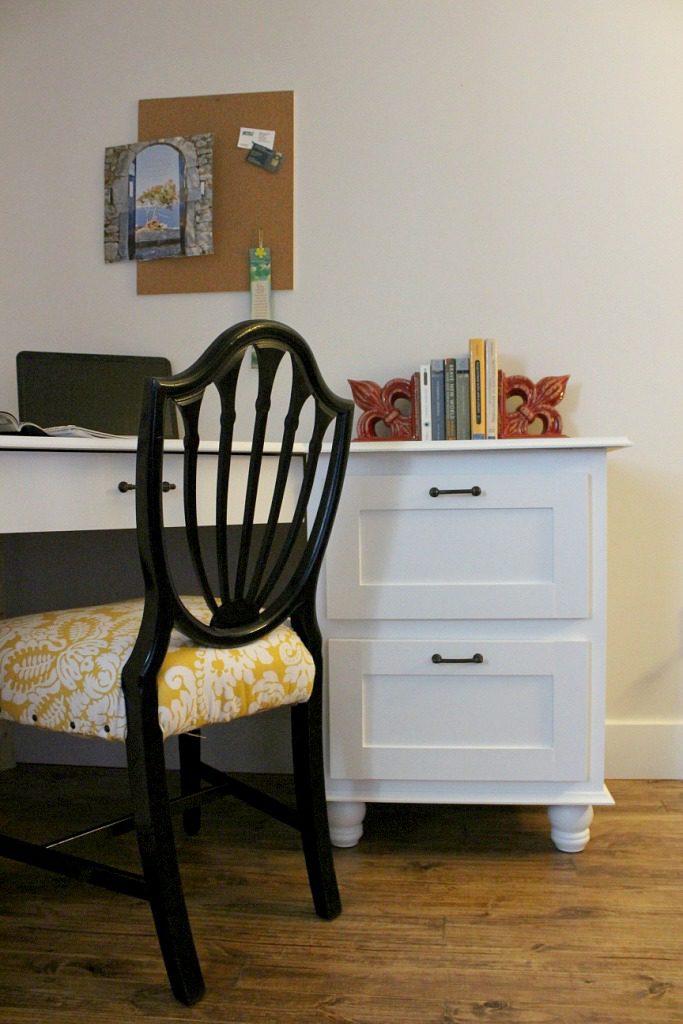 Close up view of right side of corner desk cabinets