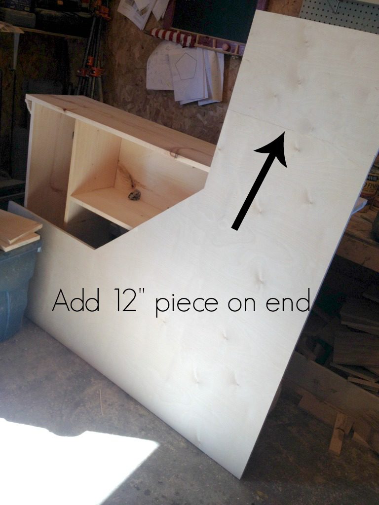 Adding extra "wing length" on one side of desk top plywood top