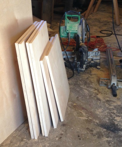 Plywood pieces cut for side cabinets 