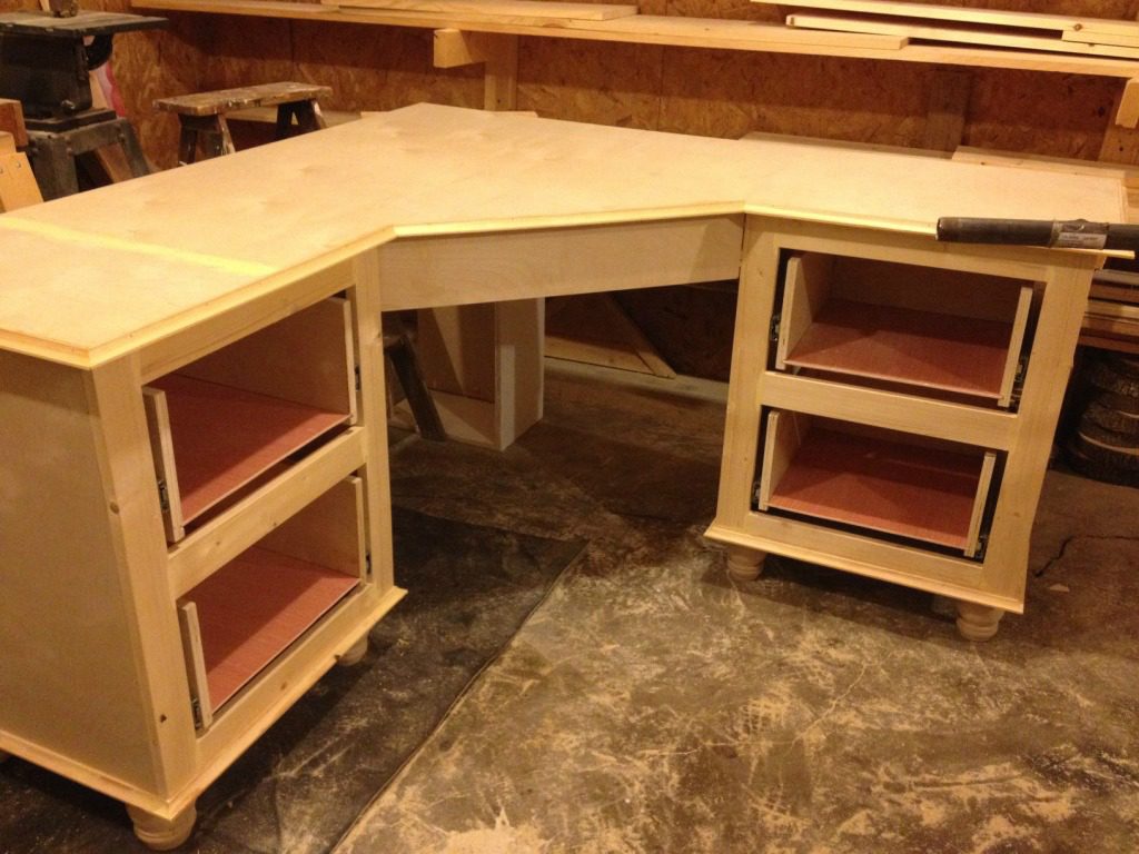 unfinshed corner desk assembled in work shop