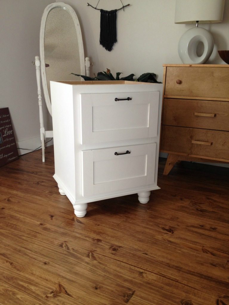 Corner desk side cabinet painted white ready for assembly