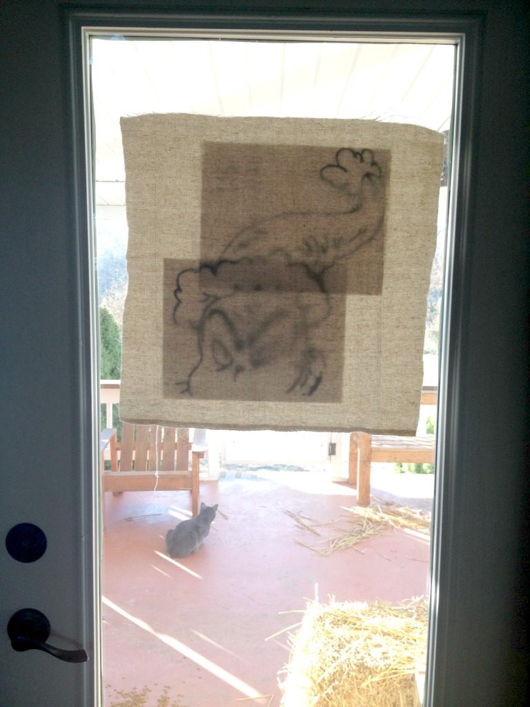 pillow fabric on back door to draw trace template