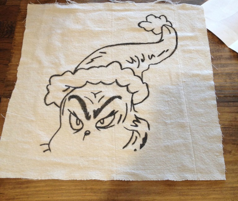 Grinch template applied to fabric