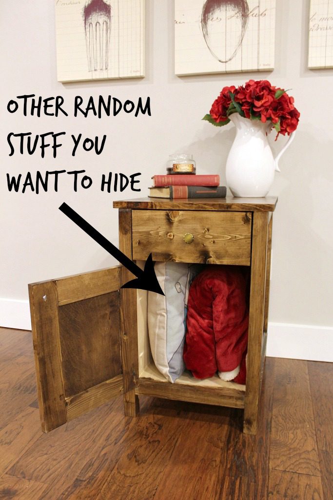 DIY Farmhouse Side Table with Storage for Diapers and Other Random Stuff You Want To Hide