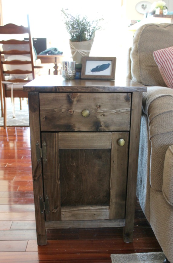 DIY Farmhouse Side Table with Storage for Diapers and Other Random Stuff You Want To Hide