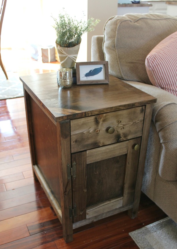 DIY Farmhouse Side Table with Storage for Diapers and Other Random Stuff You Want To Hide