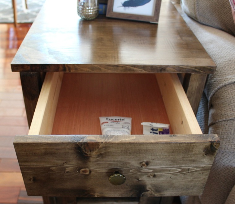 DIY Farmhouse Side Table with Storage for Diapers and Other Random Stuff You Want To Hide