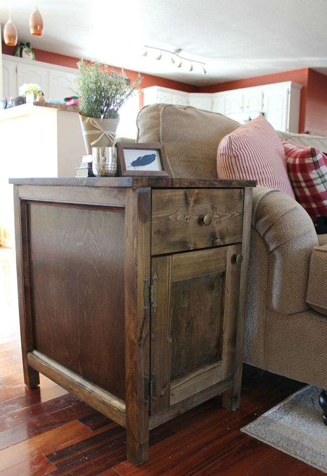 DIY Farmhouse Side Table With Storage--AKA The Diaper Cabinet