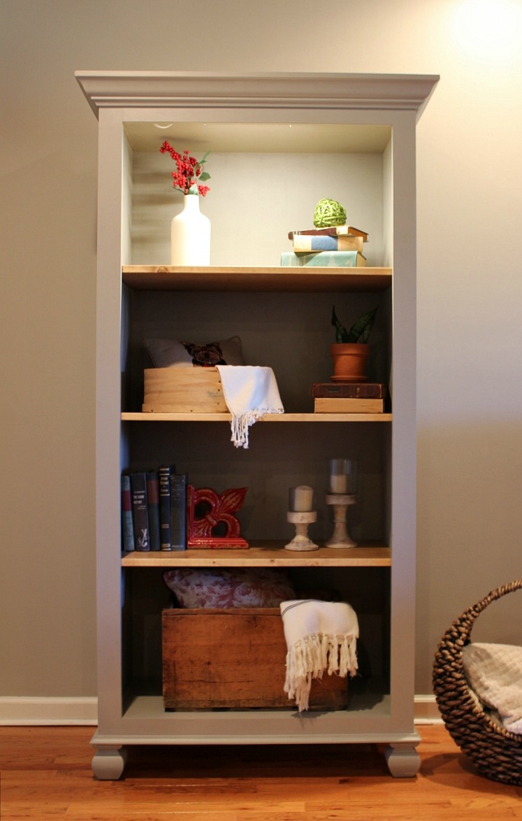 DIY Freestanding bookshelf with light on top to illuminate top shelf