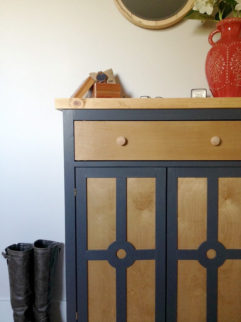 DIY Entryway Cabinet or Shoe Cabinet with a super cool door design!