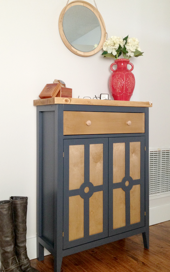 DIY Entryway Cabinet or Shoe Cabinet with a super cool door design!