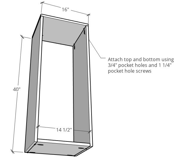 Linen shelf cabinet carcass assembled