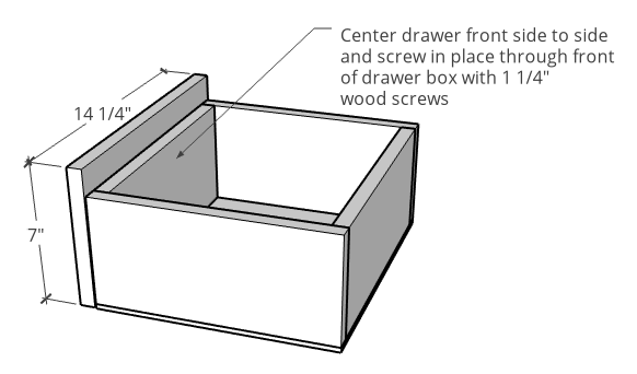 Attaching drawer front onto drawer for linen shelf diagram