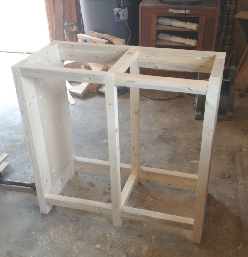 Aquarium cabinet frame assembled using pocket holes