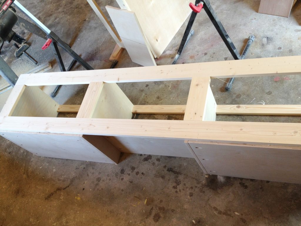 Face frame added to built in shoe bench carcass
