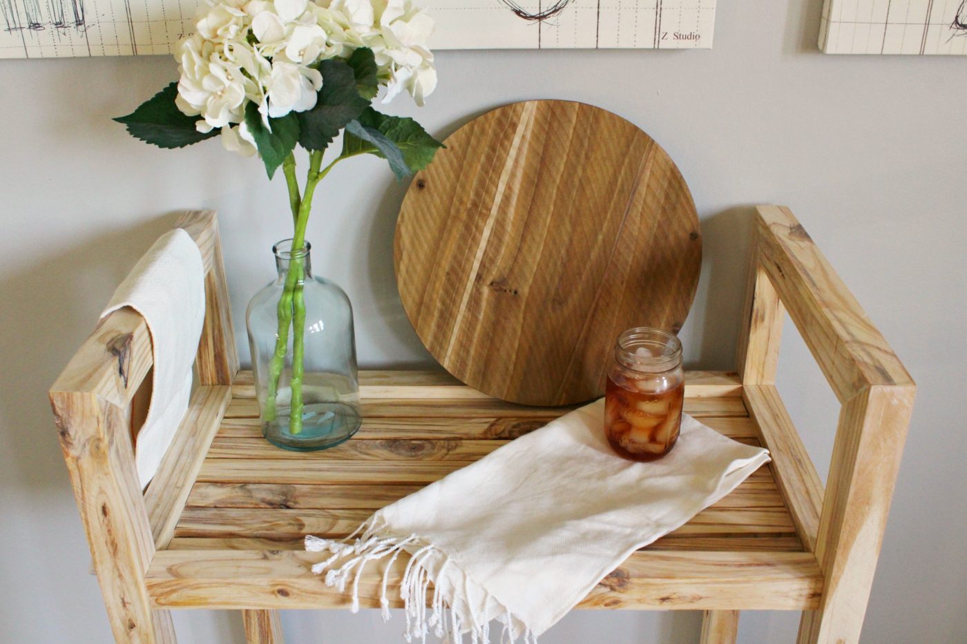 Close up of top tray of Bar Cart