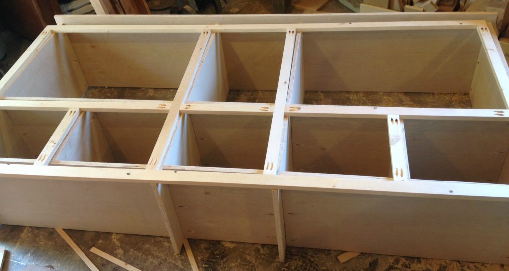 Face frame for storage cabinet assembled with pocket holes and screws