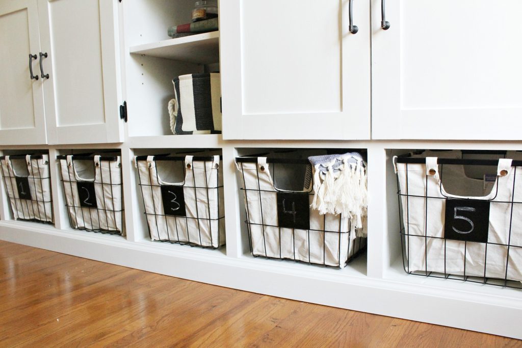 DIY storage cabinet with cubbies at bottom