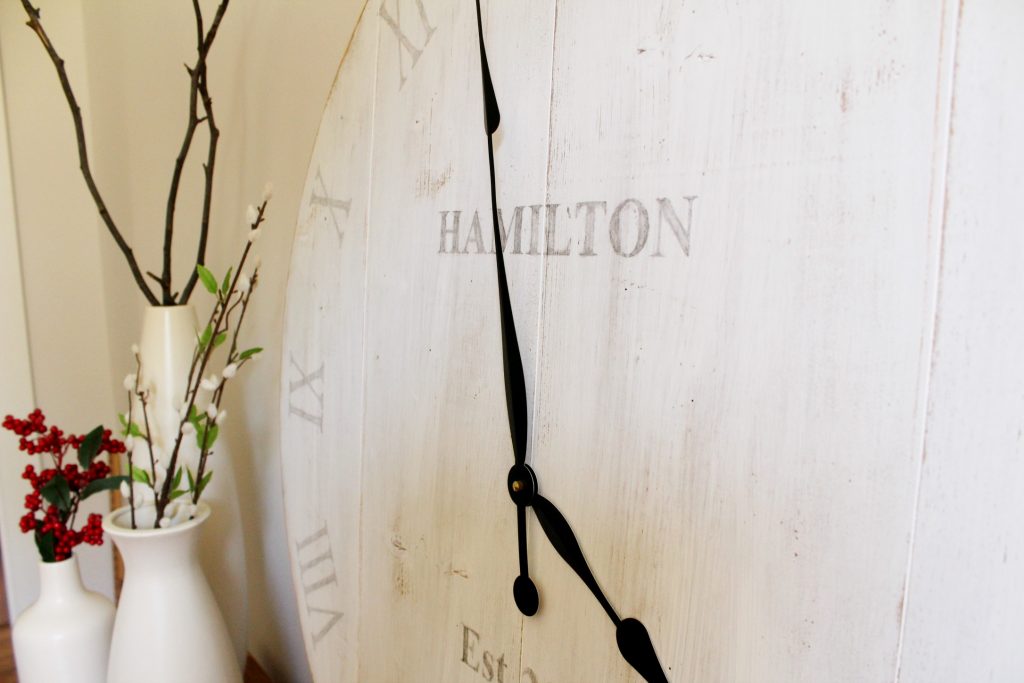 DIY Wooden wall clock with personalized last name and marriage date
