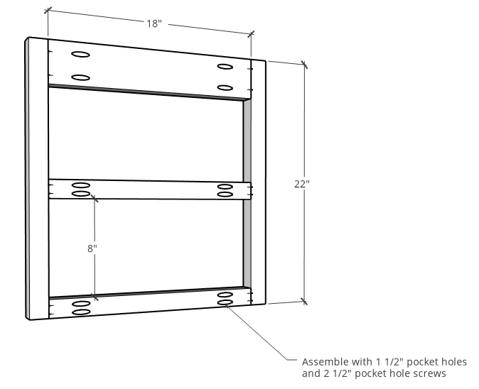 Diagram of side panels of vanity