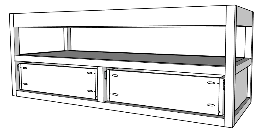 Install drawers into floating vanity frame