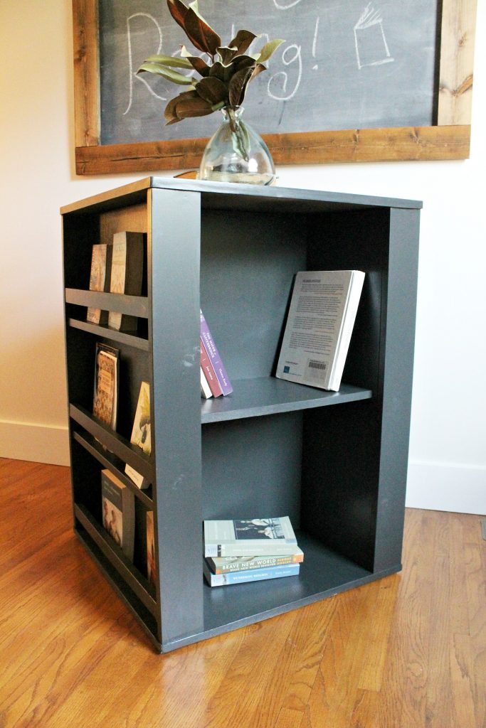 Get these free building plans for how to build this DIY Four Sided Kid's Bookshelf!