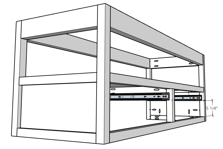 Install drawer slides into floating vanity