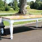 Check out this beautiful distressing on this easy to build DIY Farmhouse Dining Table--get the free building plans here