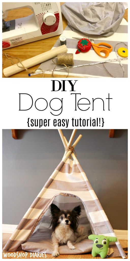 How to sew a super easy DIY dog tent with pillow and striped fabric!