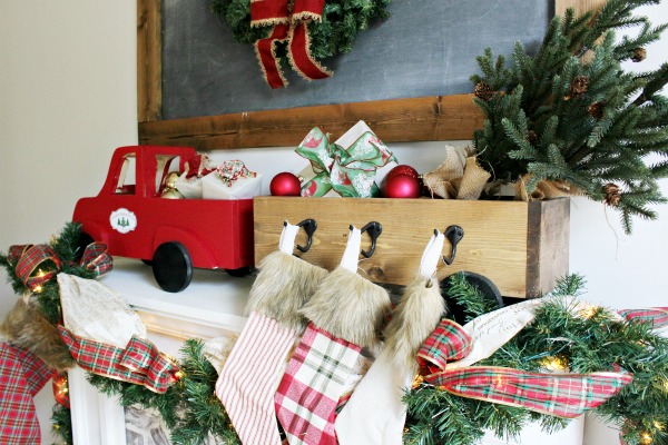 DIY Christmas stocking hanger box wooden truck and trailer