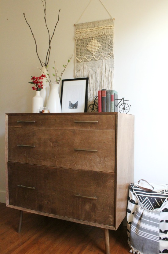 DIY Mid century modern dresser base with round angled legs