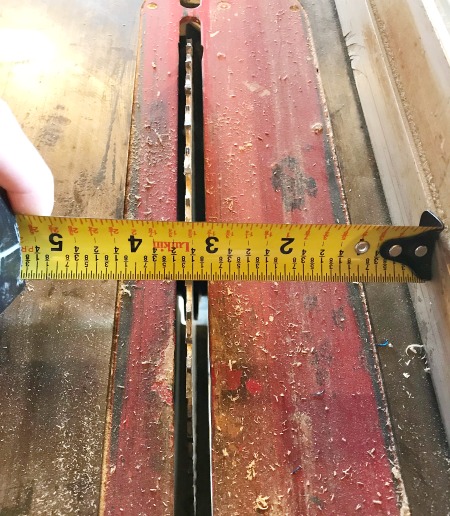 Table saw rip fence set to 3 ¼"