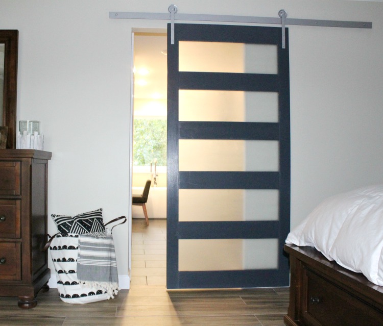 How to build your own DIY modern sliding door with mid century style frosted glass panes!